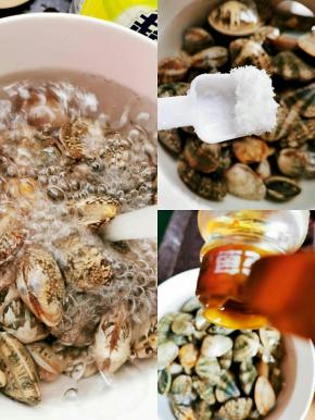 花甲洗干净，盆里加水放适量的盐，香麻油，泡一个上午，让它吐沙。