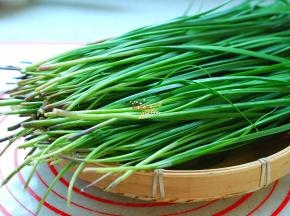 韭菜择去老叶、黄叶，清洗干净，控干水分。