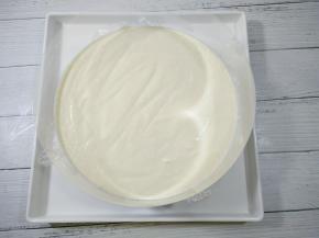 把慕斯糊倒入模具，轻微摇晃模具使表面平整，放入冰箱冷藏一晚。