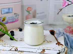 将酸奶倒入酸奶瓶中，放入蓝莓或蓝莓酱都可以。