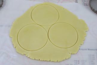 准备一个直径为10厘米的圆模， 压好圆形的塔皮。