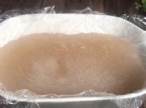 把葛根粉糊倒入盘中，放置凉透