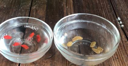 葡萄干和枸杞用热水洗净