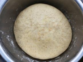盖上保鲜膜发酵至2倍大，取出面团揉一下排出气体再进行二次发酵。