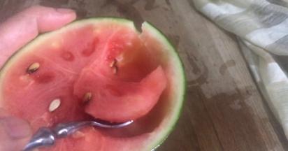 西瓜洗净后切开，挖出果肉
