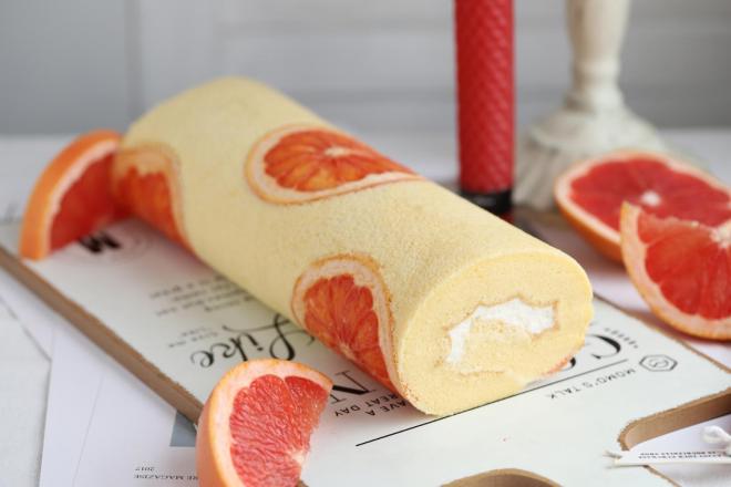 瘦身美白，富含维C的西柚蛋糕卷