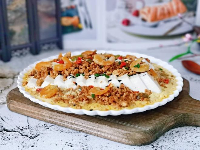 蛋焖肉糜虾干豆腐