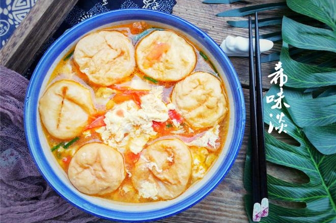 油面筋番茄鸡蛋汤