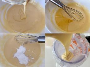 加入玉米油和泡打粉，混合均匀，倒入裱花袋中