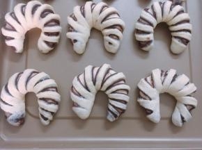 全部卷好，整成马蹄状，摆入烤盘上，进行二次发酵至2倍大小即可