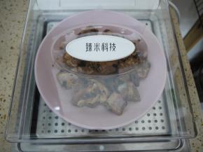 把排骨放入蒸箱里。因为我用的是蒸箱，10秒就能出蒸汽，所以可以直接放进去蒸。如果使用锅子蒸，要水烧开之后把排骨放进去。大概蒸12-15分钟就可以了。