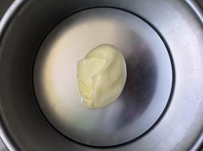 用勺子舀一勺酸奶糊放入模具内