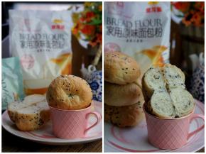 如图就是烤制好的芝麻椰蓉贝果，真的是香极啦。