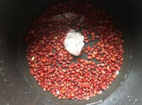 红豆洗净倒入锅中，并再次倒入大约500克清水，放入冰糖，选择煮豆功能；