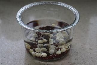 红豆莲子泡好之后，将剥好的桂圆一并加入，然后加入清水，因为是糖水，所以对清水的用量没有固定，喜汤汤水水的主不多加一点，喜欢汤底浓郁的，就水加少一点。但不要过内胆所标示的刻度线。
