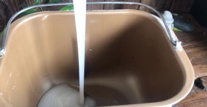 取出冷藏好的糯米糊，倒入面包机桶内