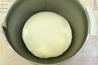 揉好的面团取出整圆，放入盆内，盖上保鲜膜，进行一发，发酵至2倍大。