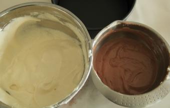 这是搅拌好的原味蛋糕糊可可糊。