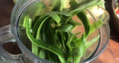 把丝瓜皮放入料理机中