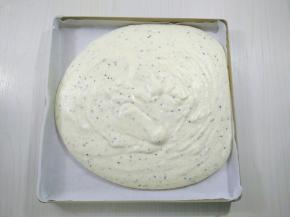 倒入铺好油纸的烤盘里，用刮板刮平表面，轻轻磕几下去除气泡。