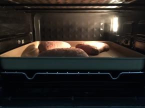 烤箱底部加入一盘温水来创造足够的湿度，开启发酵模式，温度30度，时间30分钟，进行二次发酵至2倍大小