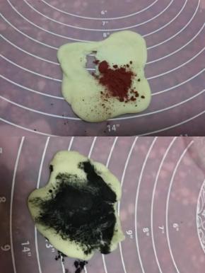 取15克揉进份，10克揉进竹炭粉