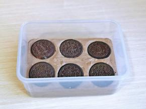 如果没有模具的话，也可以用耐冻的盒子，将雪糕液倒入盒中，摆放上饼干即可。