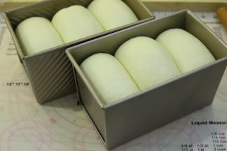 方形吐司发至模具八至九成模高。