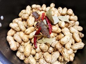 锅里加入花生和各种香料