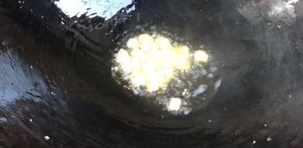 小心翼翼的倒出锅中热油，锅留底油爆香姜末