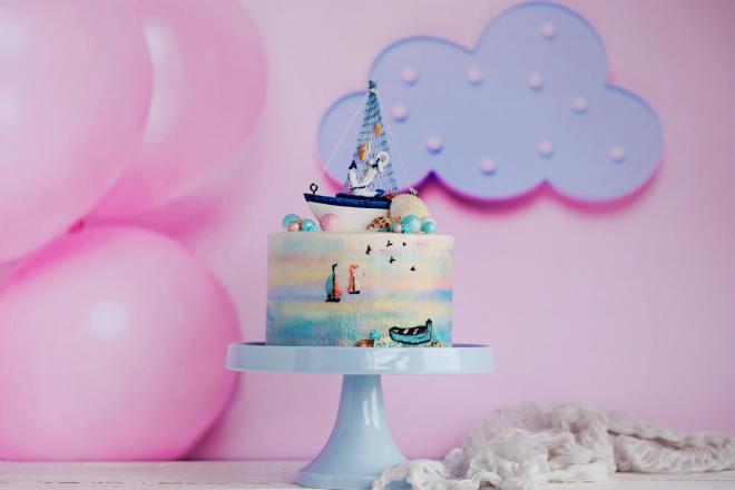 手绘帆船奶油蛋糕