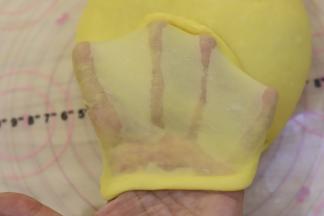 取出检测面团，可以形成薄而有韧性的手套膜，即完全扩展阶段。