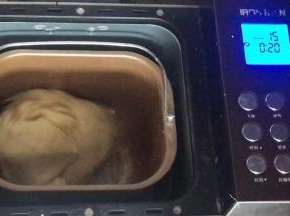 取出面团撕碎再放入面包机桶中，加入玉米油，继续揉面30分钟左右