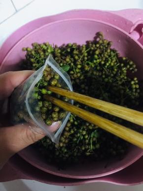 把新鲜的花椒装入密封保鲜袋中。