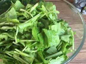 萝卜苗摘洗干净后切成寸段