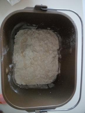 除黄油外的所有材料放入面包机，开动和面程序，