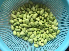 毛豆剥壳洗净；