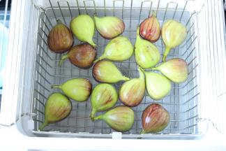 新鲜的无花果先放入果蔬清洗机内，倒入适量的清水。