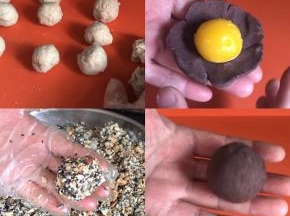 醒面的同时，备好馅料，（咸蛋黄撒入白酒蒸5分钟即可）称25克一份，搓成圆球备用