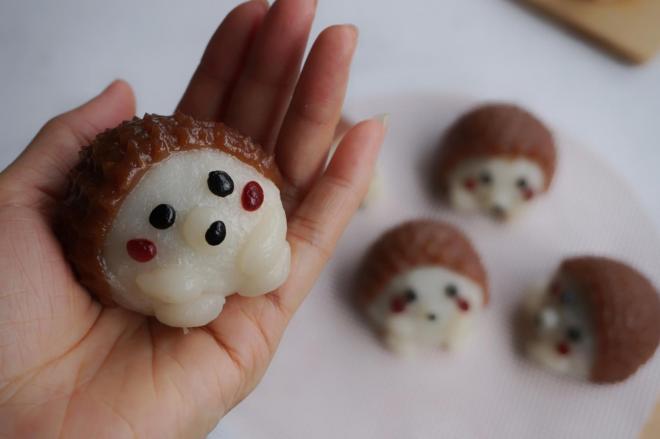 小刺猬豆沙糯米团