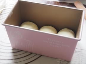 将面团收口朝下放入吐司盒中，发酵至8分满