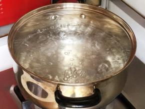 锅中水煮沸。