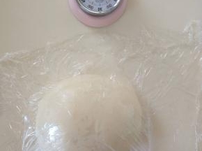 １０、滚圆盖保鲜膜松弛１０分钟。