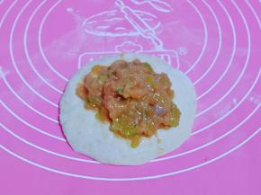 取一小面团，擀圆饼，放上适量的肉馅，包出自己喜欢的饺子形状即可。