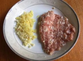 将大蒜、生姜、肉切碎备用；