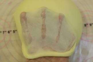 揉面程序结束后，取出面团，检测面团，可以拉出薄而不易破的手套膜。