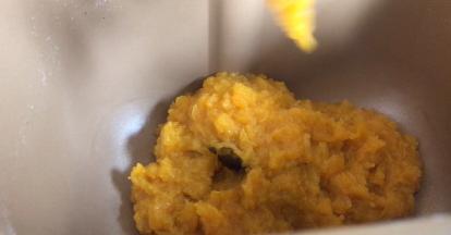 压成泥后，倒入面包机桶内