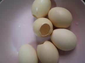 卡通造型的模具是用鸡蛋壳做的，把蛋壳清洗干净，把里面的白色膜去掉，烘干备用。