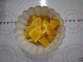 橙子清洗干净，切出一片做装饰，其他切成小块备用。