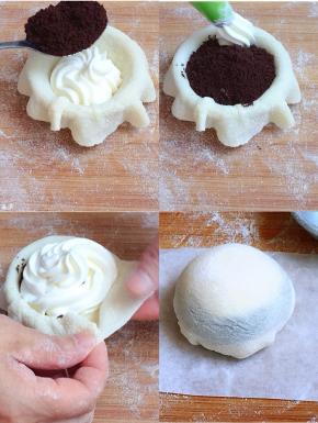 奥利奥馅儿的雪媚娘操作步骤同榴莲馅一样。